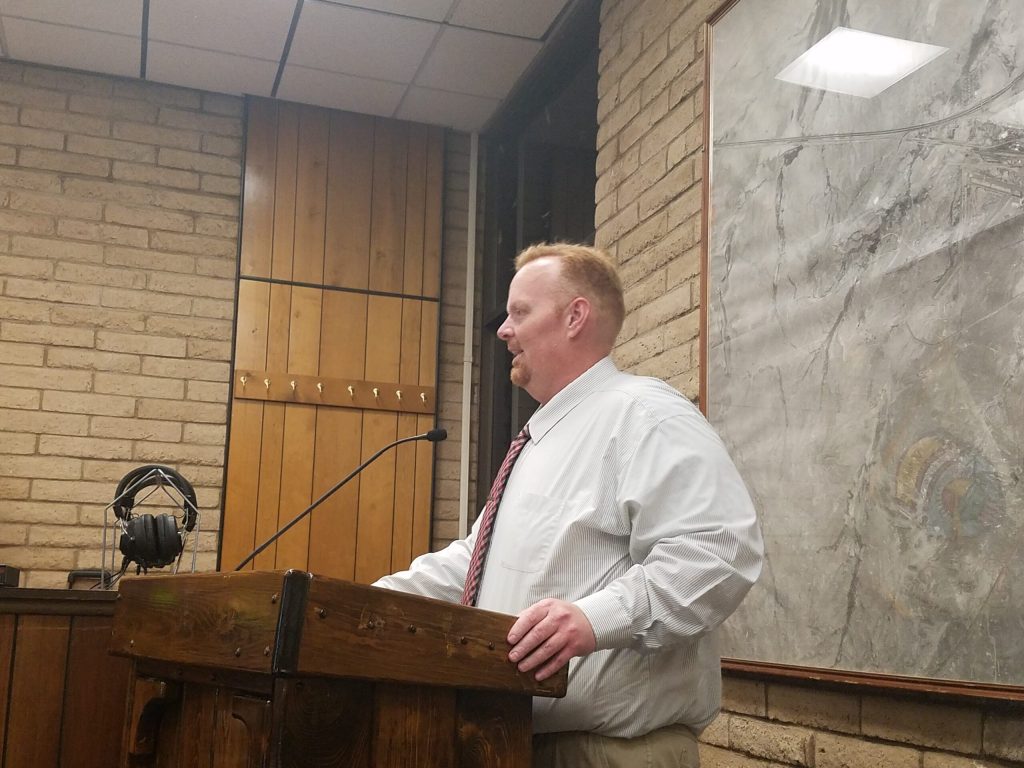 Photo by L. ParsonsMichael Jones (pictured) spoke to the Winslow City Council on the new 9-1-1 system at the Winslow Police Department.