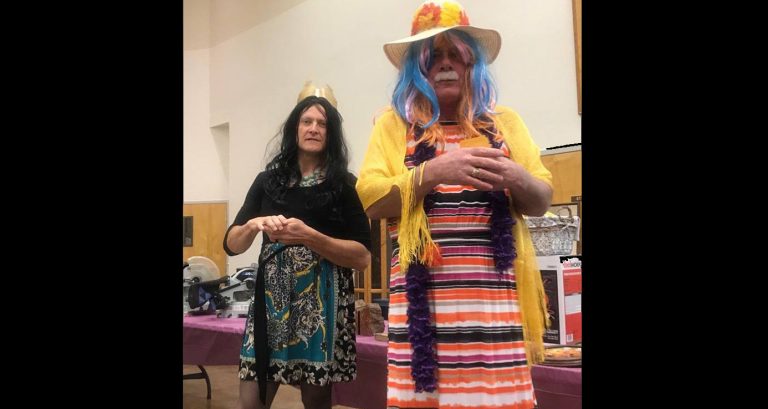 Photo courtesy of Holbrook Police DepartmentSheriff KC Clark (left) created his alter ego "Pumpkin Spice" while Holbrook Police Chief Nathan Christensen (right) created "Galaxia" for the charitable event at the Bread of Life Mission.