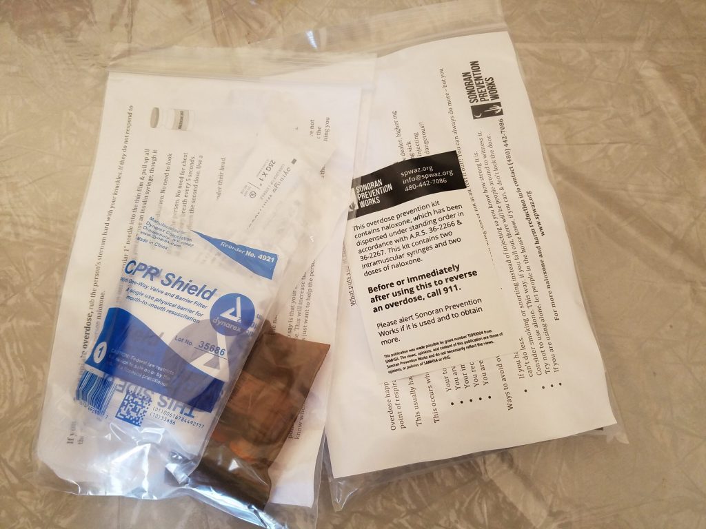 Photo by L. ParsonsThis overdose prevention kit contains two doses of naloxone and two intramuscular syringes and is available free to the public.