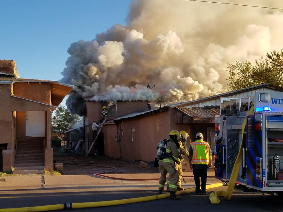 Photo by Steve PaukenA residential fire broke out at approximately 7:16 a.m. on Friday Nov. 9, in the 1100 block of West Second Street in Winslow. Three structures were completely lost but no injuries were reported. According to the Winslow Fire Department, the cause of the fire is still under investigation.