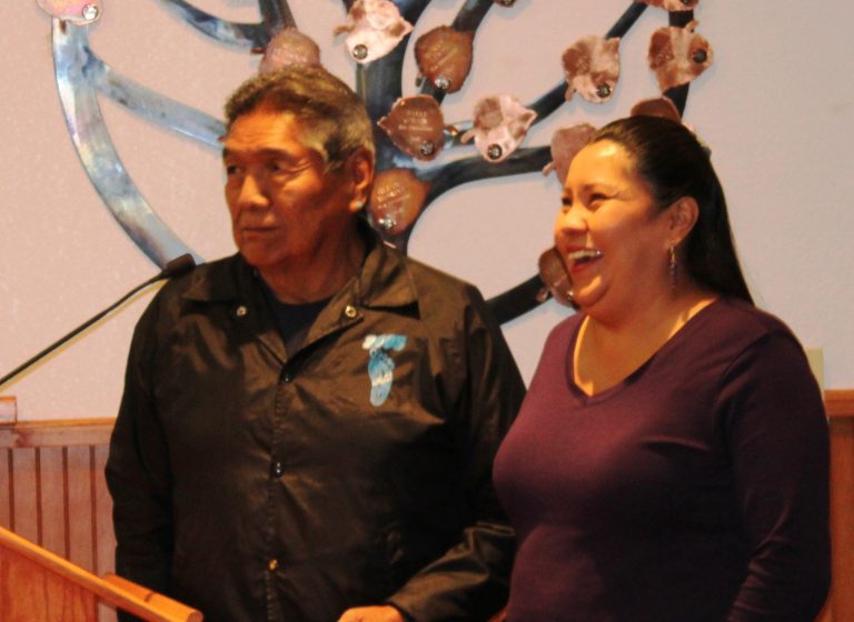 Photo by Toni GibbonsLeon Nuvayestewa, Sr., a member of the Hopi Tribe Earth Day Planning Committee, along with his daughter, Marissa, shared with the Navajo County Board of Supervisors at the meeting on Nov. 13, the results of the 2018 First Mesa Inaugural Clean-Up Day.