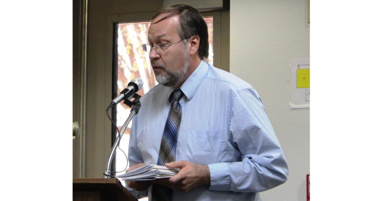 Photo by Toni GibbonsMike Solomonson, chair of the Fine and Performing Arts Department at NPC addressed the college’s governing board regarding events in the arts departments.