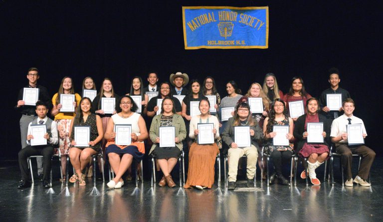 Photo courtesy of Holbrook High SchoolThe Roadrunner Chapter of the National Honor Society conducted a ceremony to induct new members on Dec. 5, at the George Gardner Performing Arts Center. New members include (front row, left to right) Andres Aguilera, Tristen Ambrose, Jovon Boling, Valtavia Cook, Desirae Bain, Abbie Harmon, Katelyn Kayonnie, Jordan Platero, Jake Shumway, (back row) Kobi Koerperich, Jesiee Gardner, Jade Knight, Ashlynn Legg, Bianca Liddle, Tynen Thomas, Rashawna Nez, Dylan Nez, Brianna Richards, Ellie Smith, Jaden Pack, Meraina Sullivan, Ashlynn Wilhelm, Avielle John and Malachi Daniels.