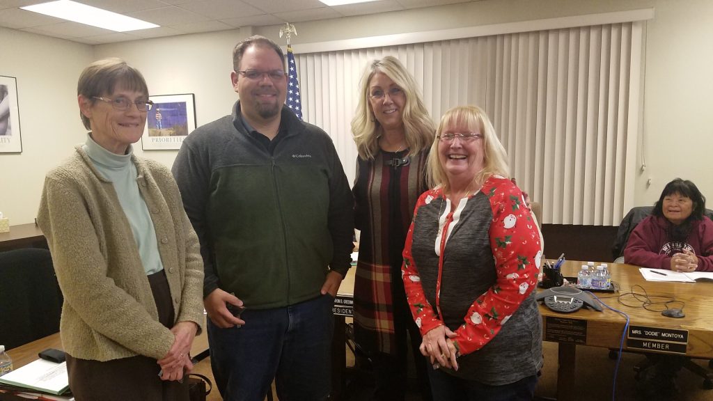 Photo by L. ParsonsThe Winslow Unified School District Governing Board and Superintendent Cyndie Mattox (second from the right) recognized outstanding employees and volunteer for the month of October. Those recognized included (left to right) volunteer Janice Henling, classified employee Drew Luzier and certified employee Polly Mallot.