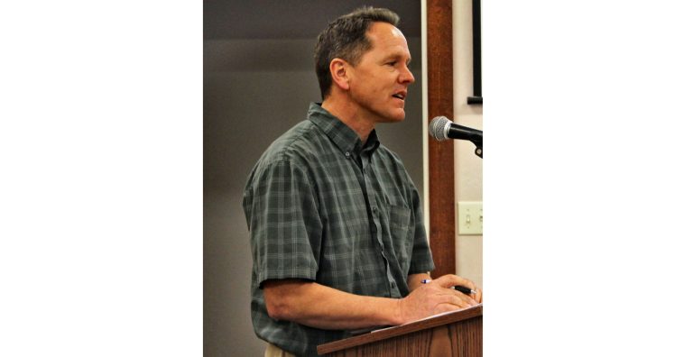 Photo by Toni GibbonsDr. Don Shumway addressed the Taylor Town Council on Jan. 17 at a special meeting for funding the purchase of the Roy Palmer Business Park. Shumway cautioned the council on their decision to purchase the park and encouraged them to slow down.
