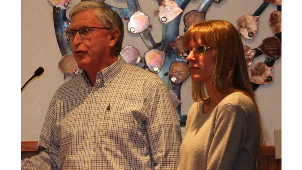 Winslow City Councilmembers Bob Schlesinger (left) and Samantha Crisp (right) voiced their support for the Navajo County jail district tax at the Board of Supervisors meeting.