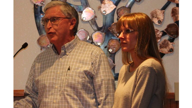 Winslow City Councilmembers Bob Schlesinger (left) and Samantha Crisp (right) voiced their support for the Navajo County jail district tax at the Board of Supervisors meeting.