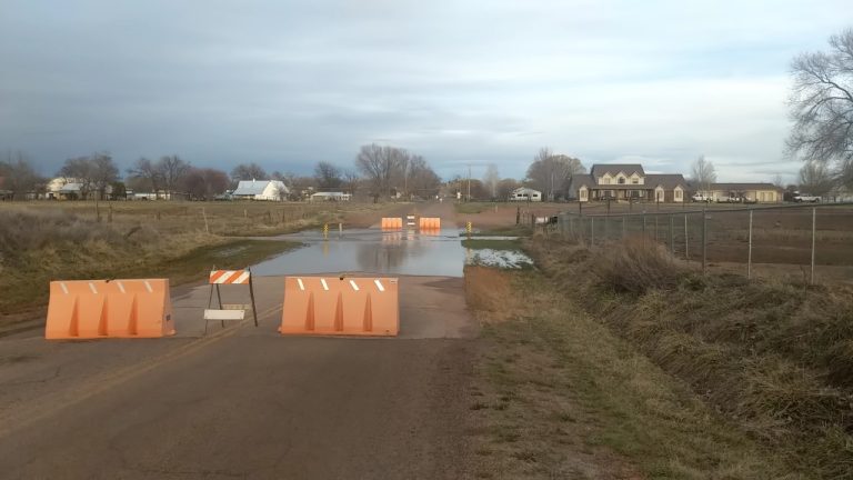 Photo courtesy of the Town of TaylorOn March 21, Town of Taylor staff placed barricades on Willow Lane blocking the creek crossing because of unusual high runoff. There is a malfunction in the Shone's Dam relief gate, which is causing the outflow to be higher than normal. With the abundant amount of water stored upstream, it is anticipated this crossing will be closed for an extended period of time.