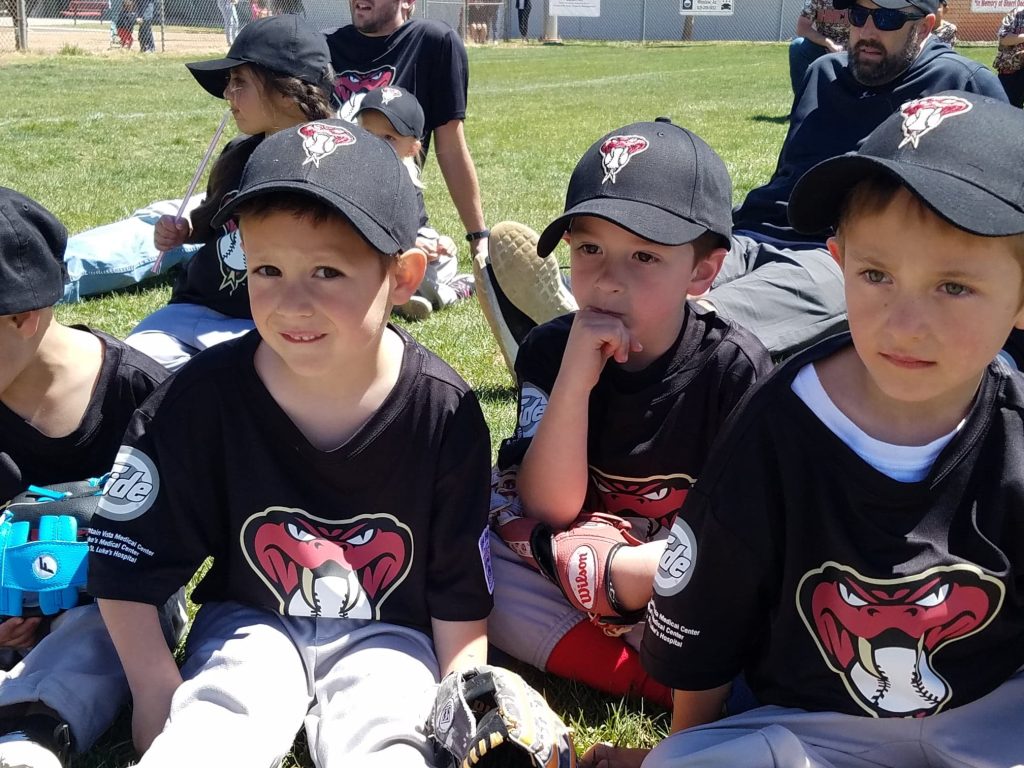Photo by L. ParsonsTee-Ball players Hudsen Leonard (left), Jack Barker (center) and Blaine Williams (right) attended opening day ceremonies for Winslow Little League on Saturday. This season was dedicated to long time Little League supporter Sarah Breeze.