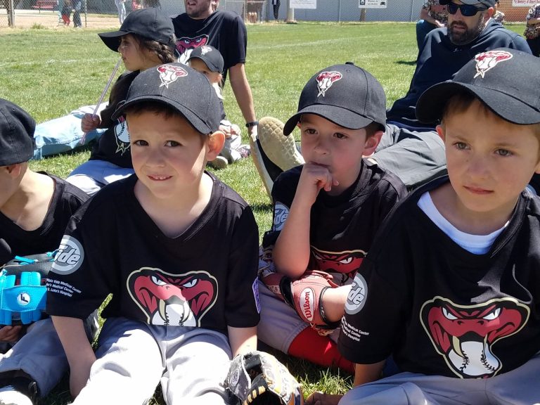 Photo by L. ParsonsTee-Ball players Hudsen Leonard (left), Jack Barker (center) and Blaine Williams (right) attended opening day ceremonies for Winslow Little League on Saturday. This season was dedicated to long time Little League supporter Sarah Breeze.