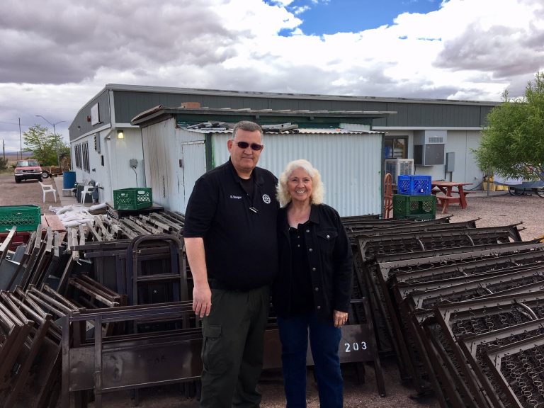 Photo courtesy of the Bread of Life MissionSergeant Scott Badger (left) of the Navajo County Sheriff’s Office arranged through the Navajo County Board of Supervisors to have 44 metal beds and mattresses donated to the Bread of Life Mission. These beds have been in storage for many years. Cherise Merrick (right), director of the mission said, “We are so excited to receive these beds! They are badly needed. All of ours have been here since the beginning of the mission (16 years). This county is such a blessing to us.”