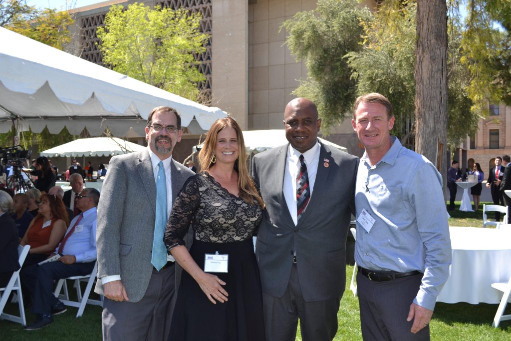 Photo courtesy of Northland Pioneer CollegeTerril Kay (right) is the owner of KSI Metal, Inc. with an expansion planned in Snowflake/Taylor. Also pictured are (left to right) Northland Pioneer College President Mark Vest, Christy Kay and State Representative Walter Blackman.