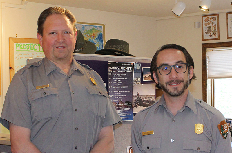 Photo by Toni GibbonsPetrified Forest National Park (PEFO) Acting Superintendent Chris Mengel (left) stands with Park Ranger Jake Holgerson (right) after sharing the upcoming projects planned for PEFO this year.
