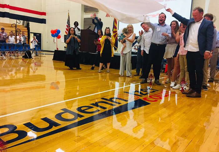 Photos by Linda KorIt was an exciting evening for Holbrook as two-time NBA Coach of the Year Mike Budenholzer and his family unveiled Budenholzer Court at Holbrook High School’s Tony Munoz Gym.