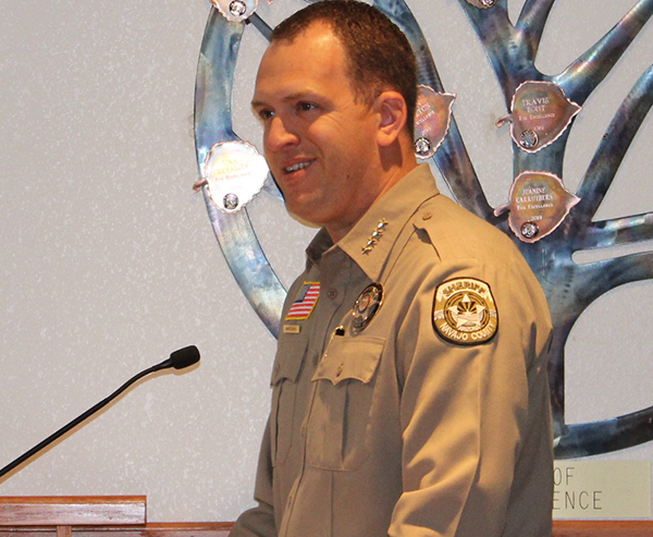 Photo by Toni GibbonsNavajo County Sheriff David Clouse (pictured) updates the board on a recent three-day operation with the U.S. Marshall’s Office to physically verify and update the registered sex offenders list in the county to the Board of Supervisors.