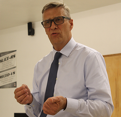 Photos by Linda KorNavajo County Manager Glenn Kephart (left) and Chief Deputy Randy Moffett (right) address citizens attending the Joseph City town hall regarding Propositions 421.