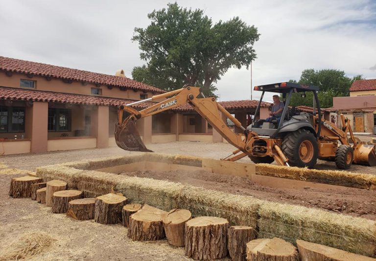 Photo by Dan LutzickThe La Posada Hotel in Winslow has begun construction on gardens at the east end of the property between the museum and kitchen. The project includes raised beds for vegetables, herbs and trees. Working on the project is David Padilla driving the tractor.