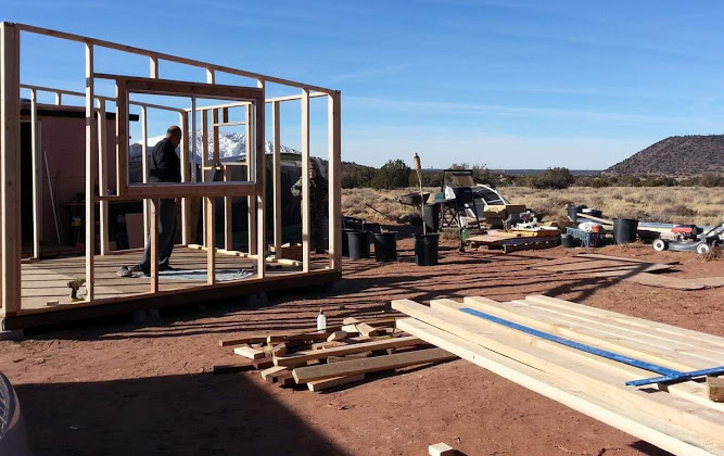 Photo courtesy of Krys Al-ShalaldehMike Shal (pictured above) volunteers to work on one of the cabins for the compound complex at Estrella Ranch Culture Camp.