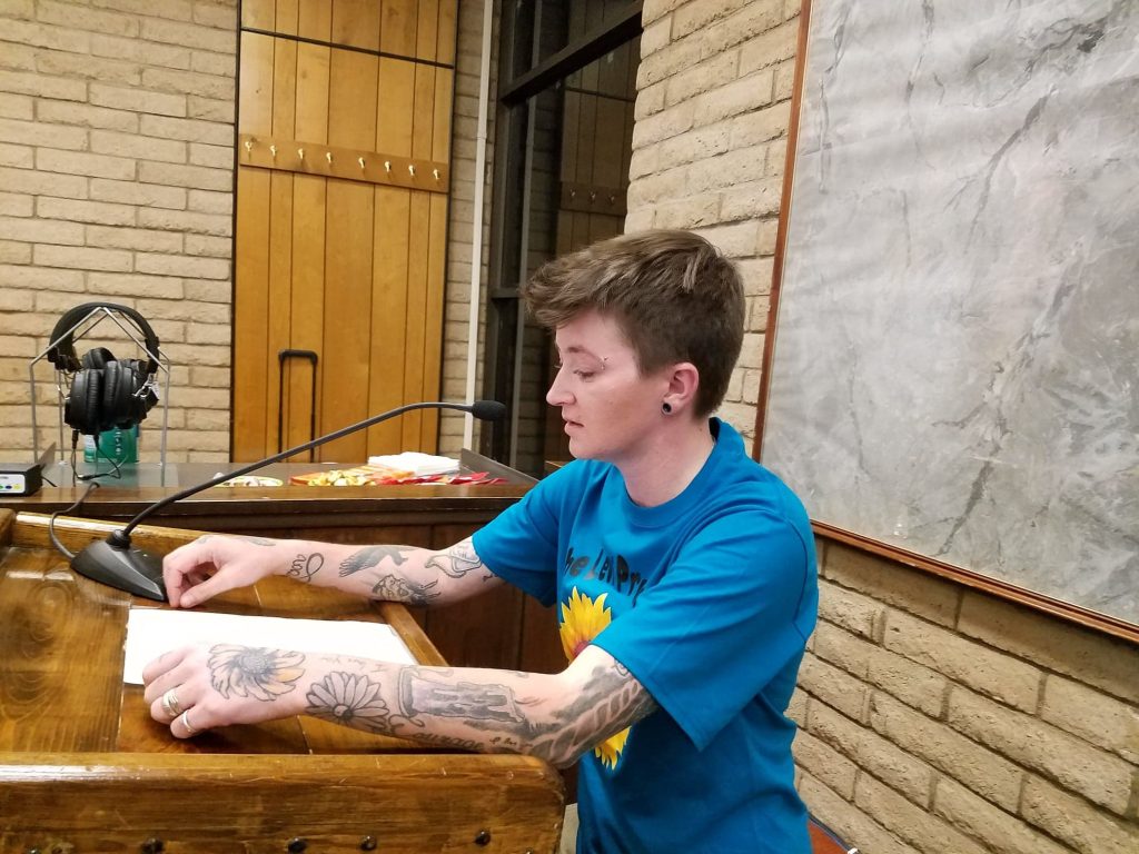 Photo by L. ParsonsThe Levi Project founder, Chea Cavin (pictured) spoke to the Winslow City Council about the loss of her brother, Levi to suicide.