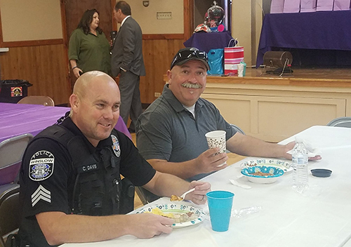 Photo by L. ParsonsSergeant Caleb Davis (left) and Lieutenant Ernie Cano enjoyed breakfast during the annual first responders breakfast.