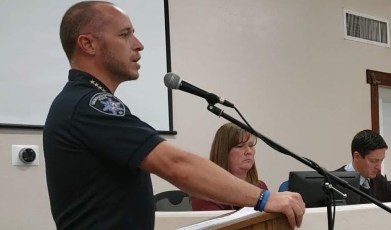 Photo by Amanda NicholsPolice Chief Bobby Martin (left) explains the new town code he is proposing at the Taylor Town Council Meeting held on Nov. 7.