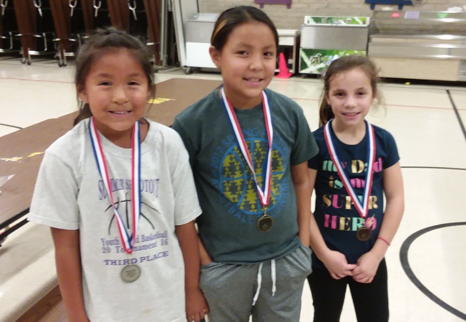 Photo by Troy McReynoldsThe girl’s free throw champions were (left to right) Nalani Chee, Tatum Upshaw and Giuliana Vasquez. Nalani, who is the twin sister of the boy’s champion, will also move on to the Northern Regional competition in Camp Verde.