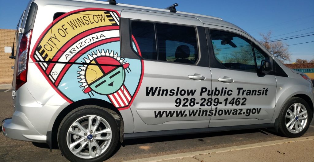 Photo courtesy of The City of WinslowThe City of Winslow recently purchased a handicapped accessible van as Phase I of its transit plan. The van is not yet taking passengers but residents are asked to contact City Hall at (928) 289-2422 with any questions regarding its implementation.