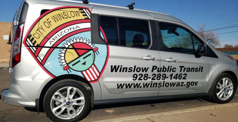 Photo courtesy of The City of WinslowThe City of Winslow recently purchased a handicapped accessible van as Phase I of its transit plan. The van is not yet taking passengers but residents are asked to contact City Hall at (928) 289-2422 with any questions regarding its implementation.