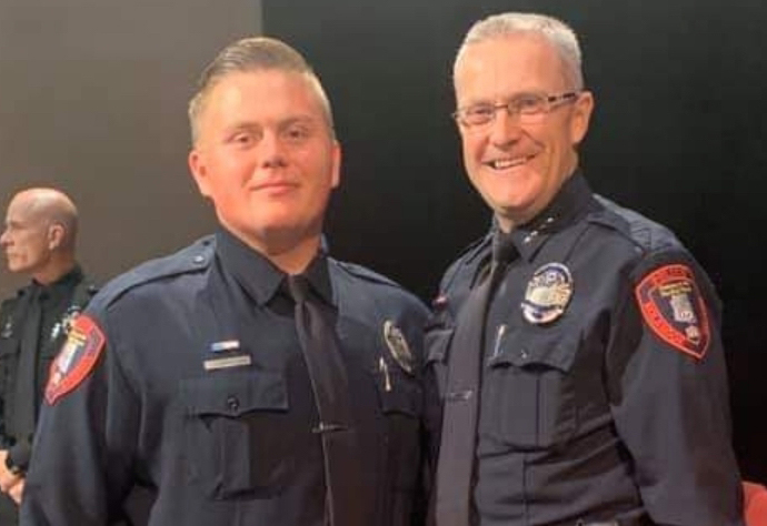 Photo Courtesy of Holbrook Police Department A recent graduate of the Northeast Arizona Law Enforcement Academy, Officer Joshua Tagler (left) will join Holbrook Police Chief Nathan Christensen, (tight) and the Holbrook Police Department for his first official day on Wednesday, Dec. 18.