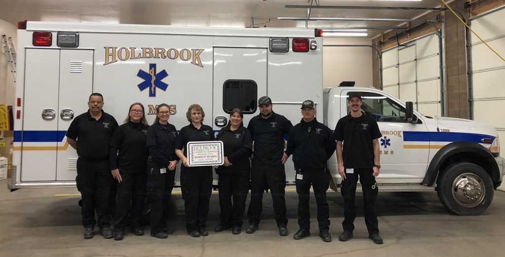 Photo courtesy of the Holbrook Chamber of CommerceHolbrook EMS was chosen as the January Business of the Month. Pictured are (left to right) Jacob Brock, Ann Johnson, Tangela Gilbert, Yvette Johnson, Rachel Berge, James Saxton, Michael Stump and Nate Toews.