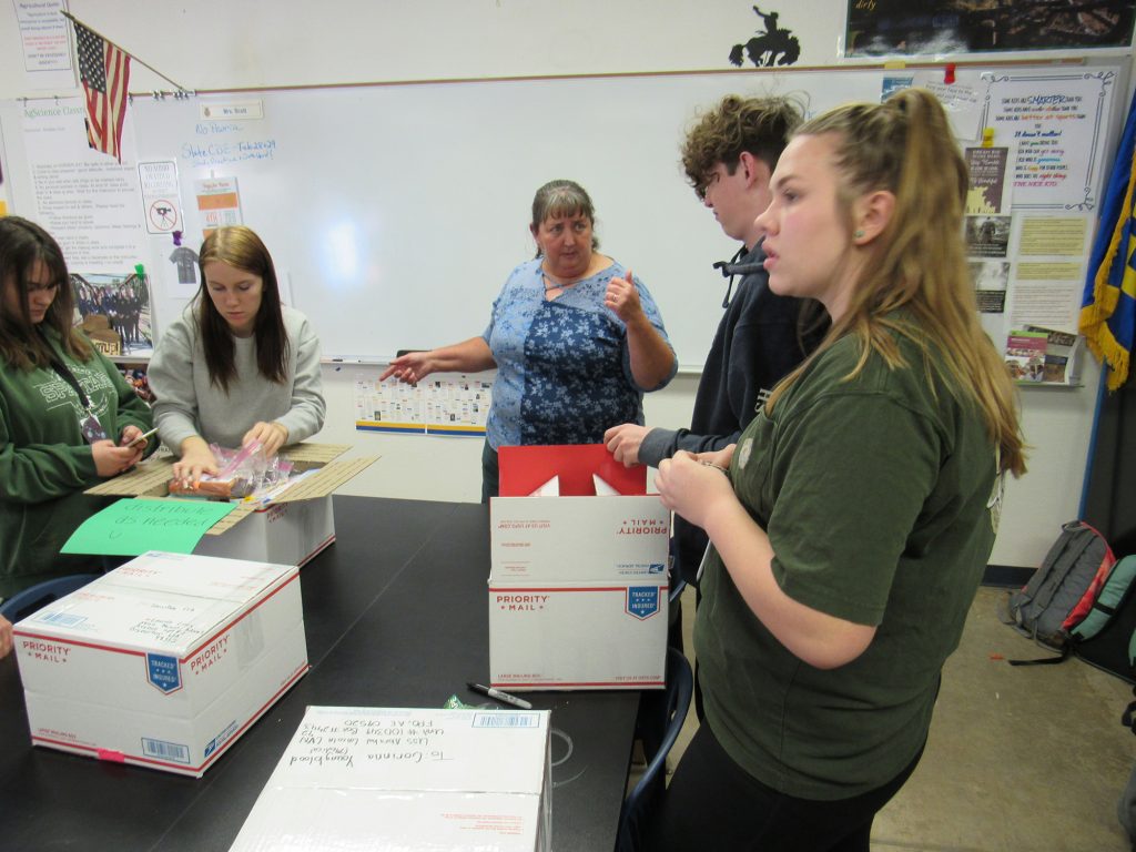 Photo courtesy of Snowflake FFAMembers of the Snowflake FFA organized boxes filled with goods to send to those serving in the military. Pictured are (left to right) Sarah Fisher, Kristen Herzmann, Advisor Heather Scott, Caleb Vowell and Kristen Newby.