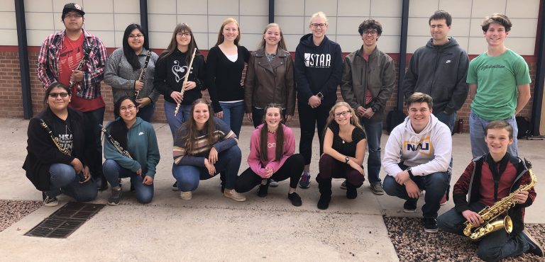 Photo courtesy of Holbrook High SchoolA number of Holbrook High School music students recently auditioned and qualified to take part in the 2020 Northeast Region Honor Music Festival that was held at Blue Ridge High School on Feb. 15. Those taking part included (front row) Kaitlyn Begay, clarinet; Camden Sells, clarinet; Amy Nilsson, alto; Kyla Wahl, soprano; Esther Dawson, soprano; Sam Meeks, bass; Cody Ghormley, alto saxophone; (back row) Winston Jackson, clarinet; Mayanna John, clarinet; Elizabeth Parker, flute; Jessica Dawson, violin and soprano; Alex Bowler, flute and alto; Ashley Speers, alto; Josh Pack, bass; Carson Hatch, bass; Preston Edwards, bass; and (not pictured) Cade Shumway, trumpet and tenor.
