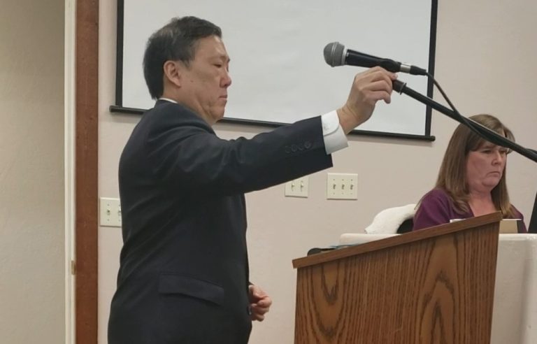 Photo by Amanda NicholsRobert Toy (pictured) updates the Taylor Town Council on the status of the Business Park Floodplain Project at the town council meeting on Feb. 11.