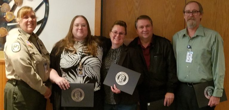 Photo by L. ParsonsNavajo County recognized employees of the month of February include (left to right) Care Committee Chair Lea Peterson, Kristyn Saunders of Navajo County Public Works, Chrystal Sewell with Navajo County Public Health, and Paul DoBell and Marcus White both with Information Technology.