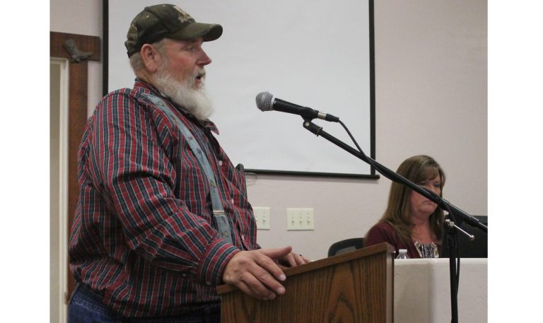 Photo by Amanda NicholsResident of Taylor John Williams (pictured) asks the Taylor Town Council for assistance on maintaining his road at the latest council meeting.