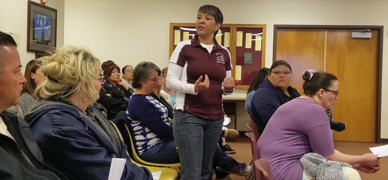 Photo by L. ParsonsWJHS Principal Deb Lopez (pictured) shared her opinion on neighborhood schools versus grade level schools.