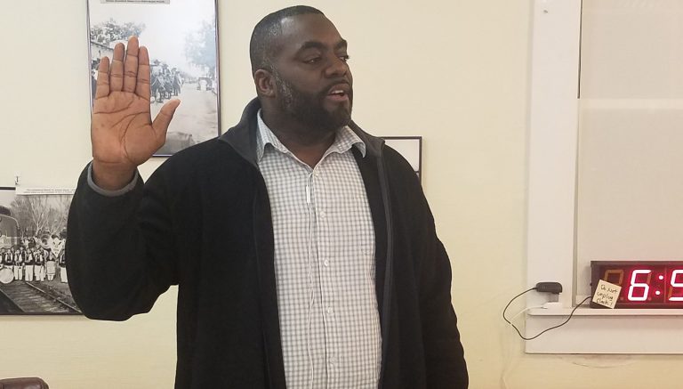 Photo by L. ParsonsKerwin Lawrence (pictured) was sworn in as the new member of the Winslow City Council.