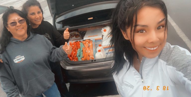 Photo courtesy of Char BalooHolbrook residents (left to right) Char Baloo, Carole Jackson-Holyan and Faith Holyan packed Baloo’s trunk full of goods to bring back to Holbrook for those affected by the shortages at the grocery stores.