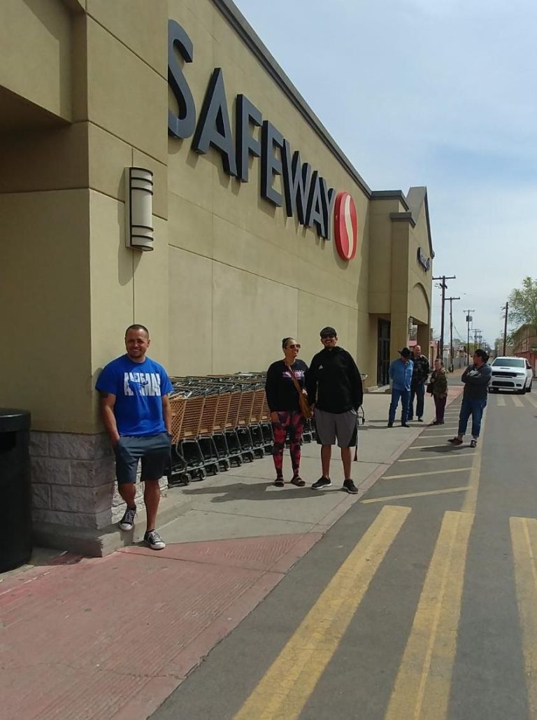 Photo by Tim KelleyHolbrook residents were in good spirits last week despite having to wait in line outside of Safeway in Holbrook as a new policy was implemented at both Winslow and Holbrook stores to limit 20 customers at a time within the store. Patrons observed the proper social distancing but the recommendation to wear masks in public had not been announced at that time.