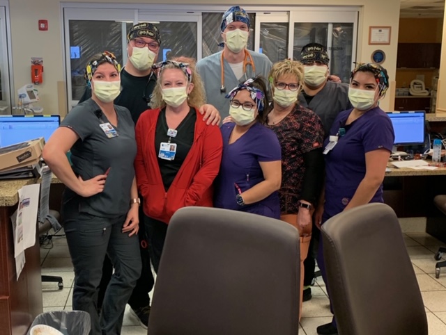 Photo courtesy of Little Colorado Medical Center The nursing staff at the Little Colorado Medical Center in Winslow sport headbands made and donated by Gigi Cox. The headbands help hold the required masks in place while keeping the elastic off the nurse’s ears. LCMC is still asking the public for donations of masks to offset the nationwide shortage of personal protective equipment.