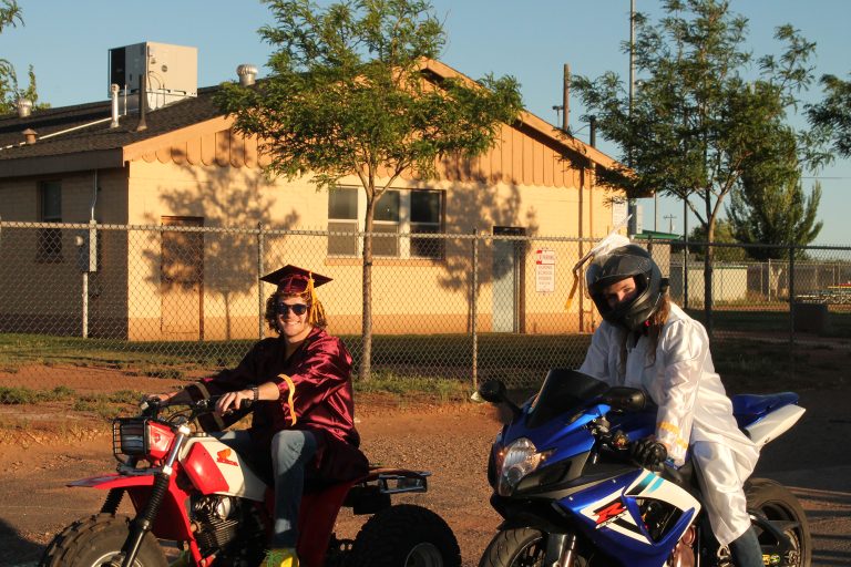 Photos by L. ParsonsWinslow High School graduates Mason Scott (left) and Sam Hartnett (right) rode in the graduation day parade.