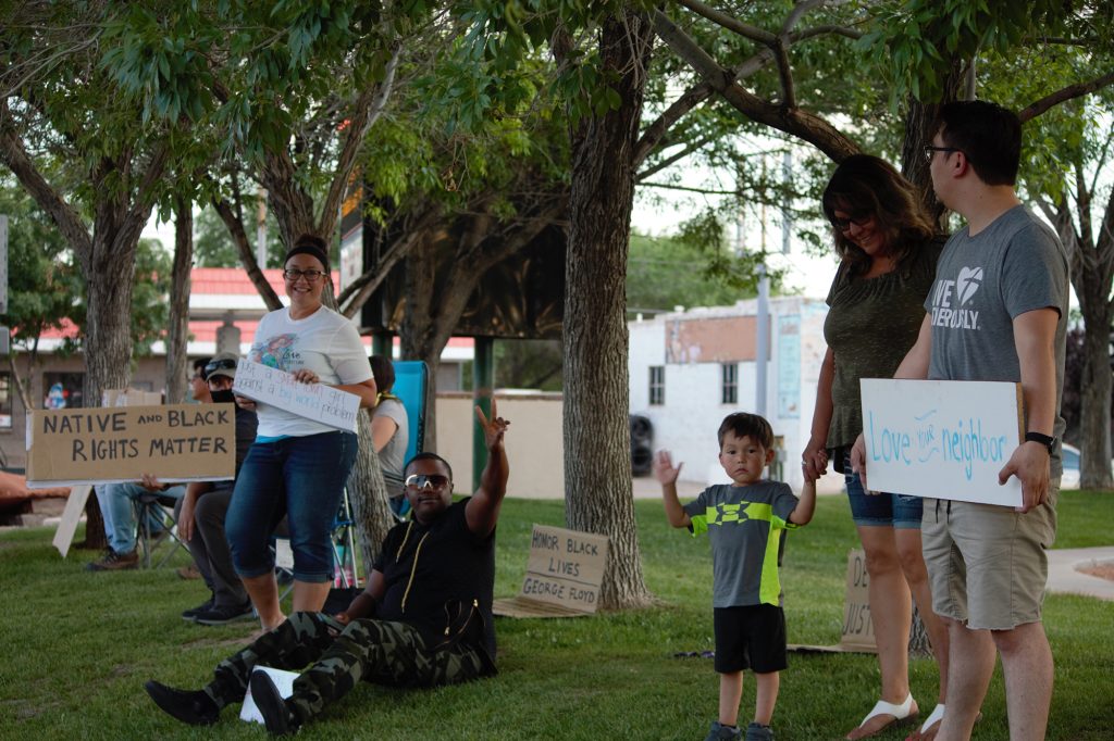 Photo by China CassidyHolbrook residents came together in solidarity to support protests throughout the country following the death of George Floyd, a black man who was killed by police two weeks ago. Those taking part included (left to right) Nicole Moyte, Rasheed Hollins, Adril Paul Jaime, Cindy Tafoya and Levi Tafoya who joined several other protesters on June 3 for a peaceful protest in Gillespie Park.