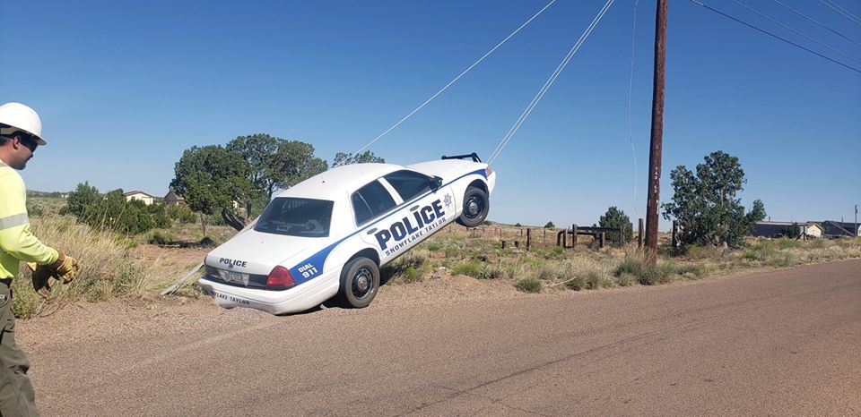 Photo courtesy of the Snowflake/Taylor Police DepartmentA Snowflake/Taylor Police Department vehicle was “hung up” while responding to burglary call.