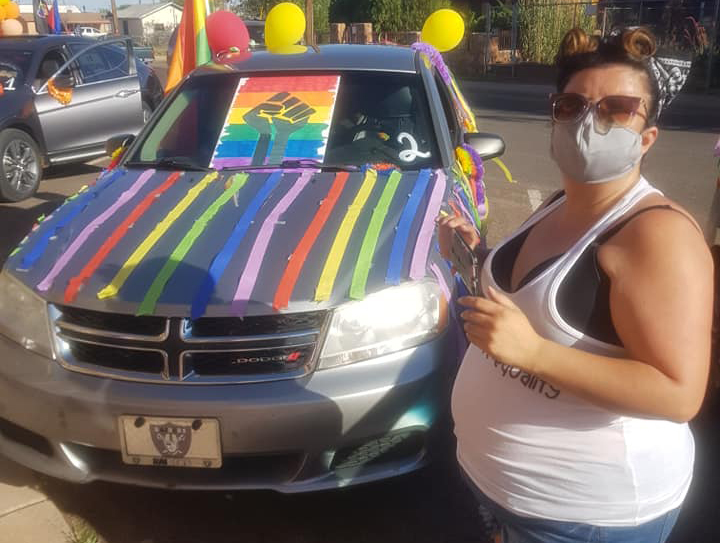 Photo by Theodore PeshlakaiJillian Stotts (pictured) of The Cherry Bombs helps ready vehicles for a Winslow’s Pride Parade held on Saturday. The event, sponsored by the Cherry Bombs, the Winslow Cinema Society, Imagination Station and Councilwoman Sam Crisp featured 11 entries.