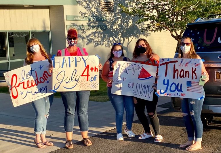 Photo courtesy of Winslow Police DepartmentStaff of the Winslow Recreation Department show their appreciation for first responders during the Fourth of July Parade.