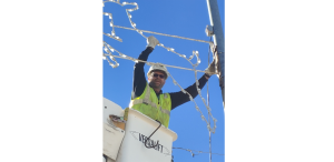 Photo courtesy of Kristie PattersonCity of Holbrook Economic Development Director Jason Foutz spent last Monday, Nov. 16, hanging lights along Hopi Drive and Navajo Blvd. adding some Christmas cheer to the main streets of Holbrook just in time for the holidays.