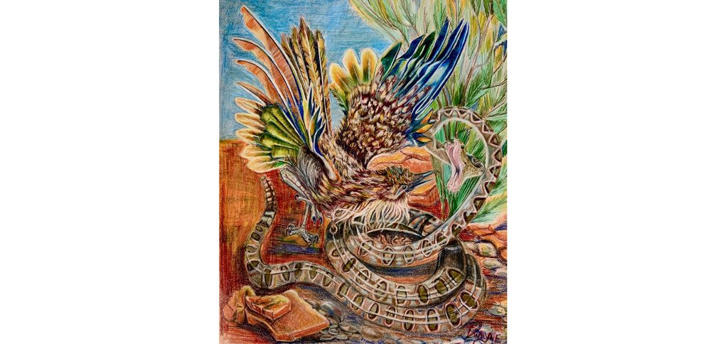 Photo courtesy of Northland Pioneer CollegeHolbrook artist Dwayne Hawk’s "Mortal Combat" created in color pencil is just one of the many pieces that may be viewed at the Locally Grown exhibition.