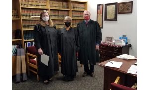 Photo courtesy of Melinda HardyOn Dec. 15, the three Navajo County Superior Court judges elected were sworn into office. They include returning judges Michala Ruechel (left) and Dale Nielson (right), with Judge Melinda Hardy to begin her first term on Jan. 1.