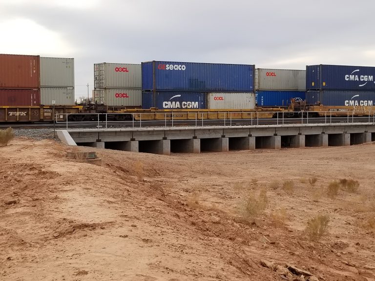 Photo by L. ParsonsBillions of dollars in freight cross this BNSF railroad bridge at Ruby Wash in Winslow each year, which is one of the reasons that funding is so important in certifying the levee.