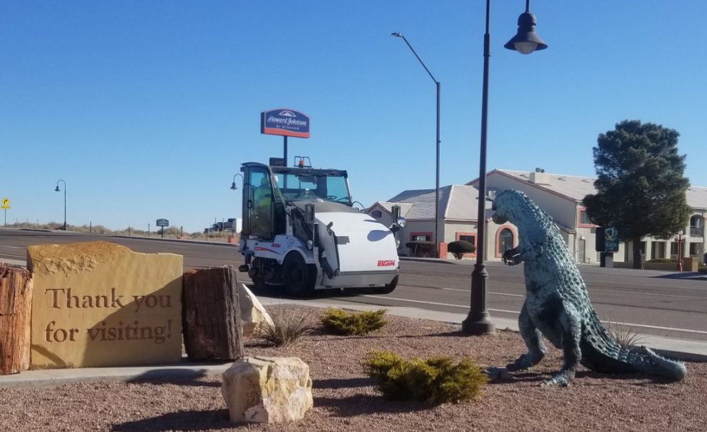 Photo by Sean CassidyHolbrook Code Enforcement Officer Doyce Stuart was spotted last week on Navajo Blvd. cleaning up the streets with the newest addition to Holbrook’s maintenance fleet. While there is currently no set schedule for when or where the sweeper will be, Stuart said his first areas of focus are the main streets of Navajo Blvd. and Hopi Drive.
